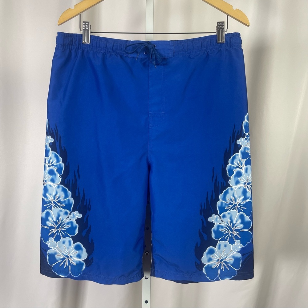 No Boundaries XL Blue Floral Board Shorts Swim Trunks Solid Hawaii Hawaiian